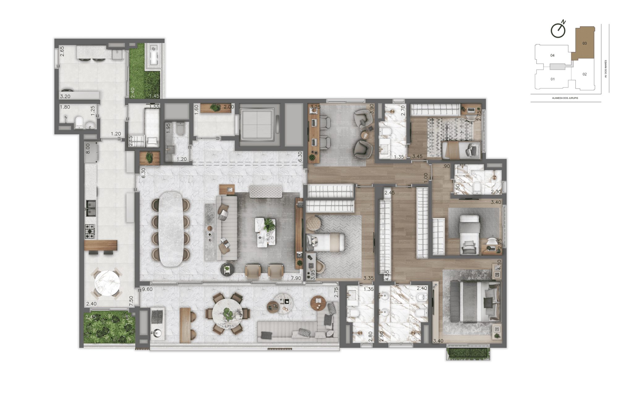 Planta-Tipo 252m² | 4 dorms (4suítes)